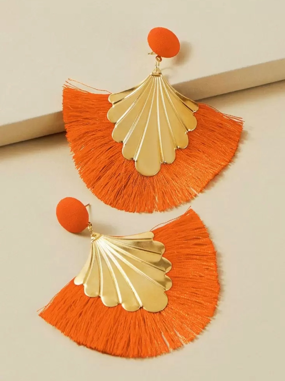 Orange fan tassel Drop Earrings